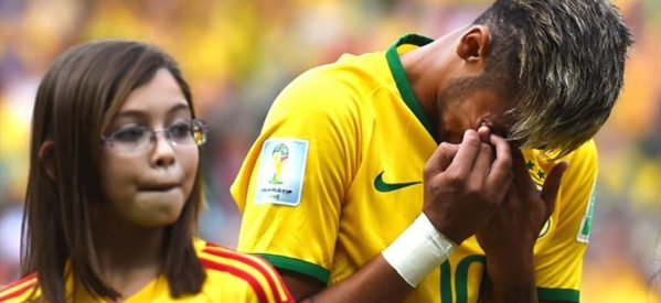 Neymar crying following an emotional Brazil National Anthem against Mexico